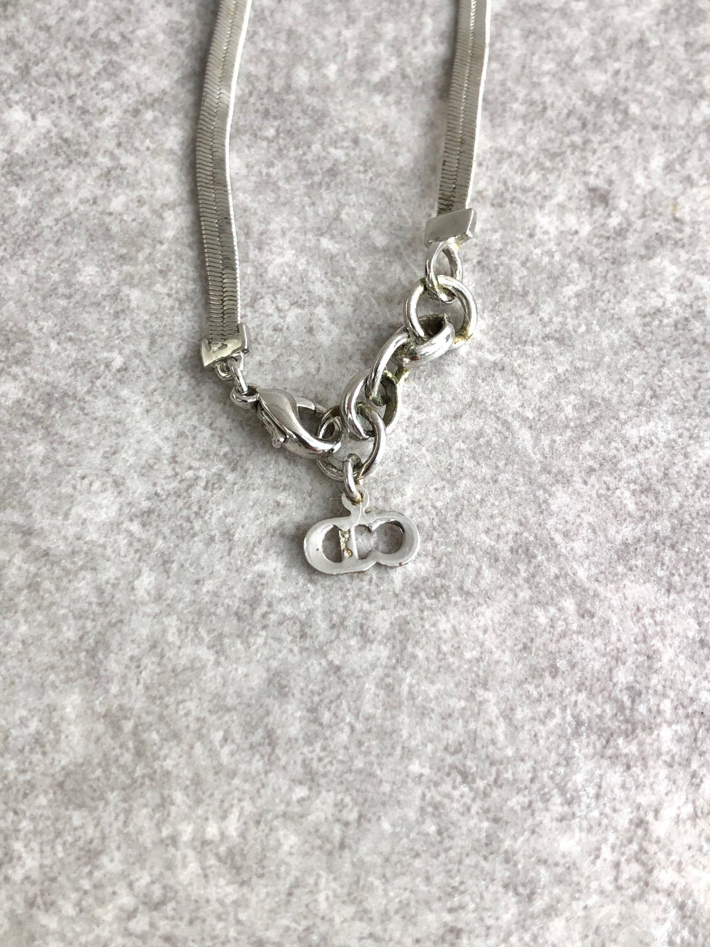 Christian Dior CD Logo Ribbon Bracelet Silver Vintage m6kuei
