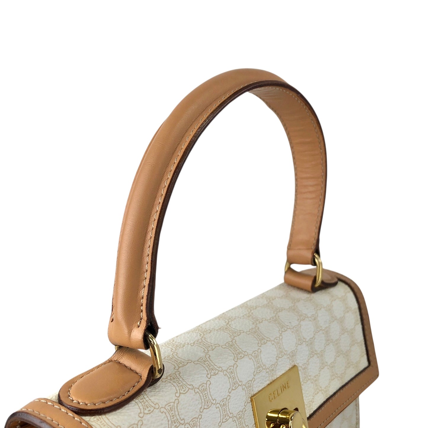 CELINE Macadam Gancini Two-way Top Handle Handbag Shoulder bag White Vintage 5gy5ms