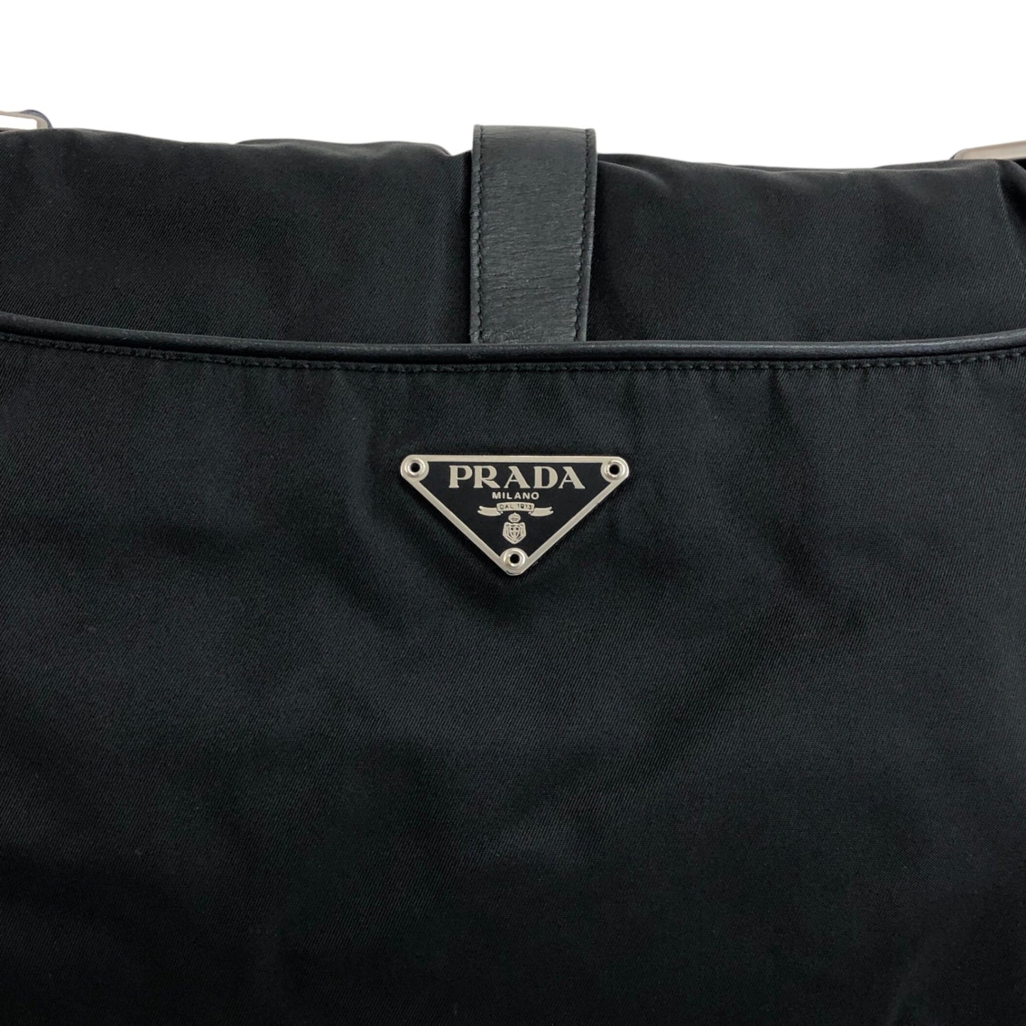 PRADA Triangle Logo Front Buckle Shoulder bag Black Vintage dwjuwu