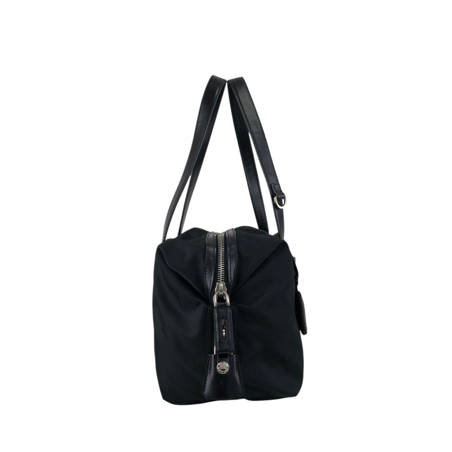 PRADA Tessuto Triangle Logo Small Boston bag Handbag Black Vintage kg2zxs
