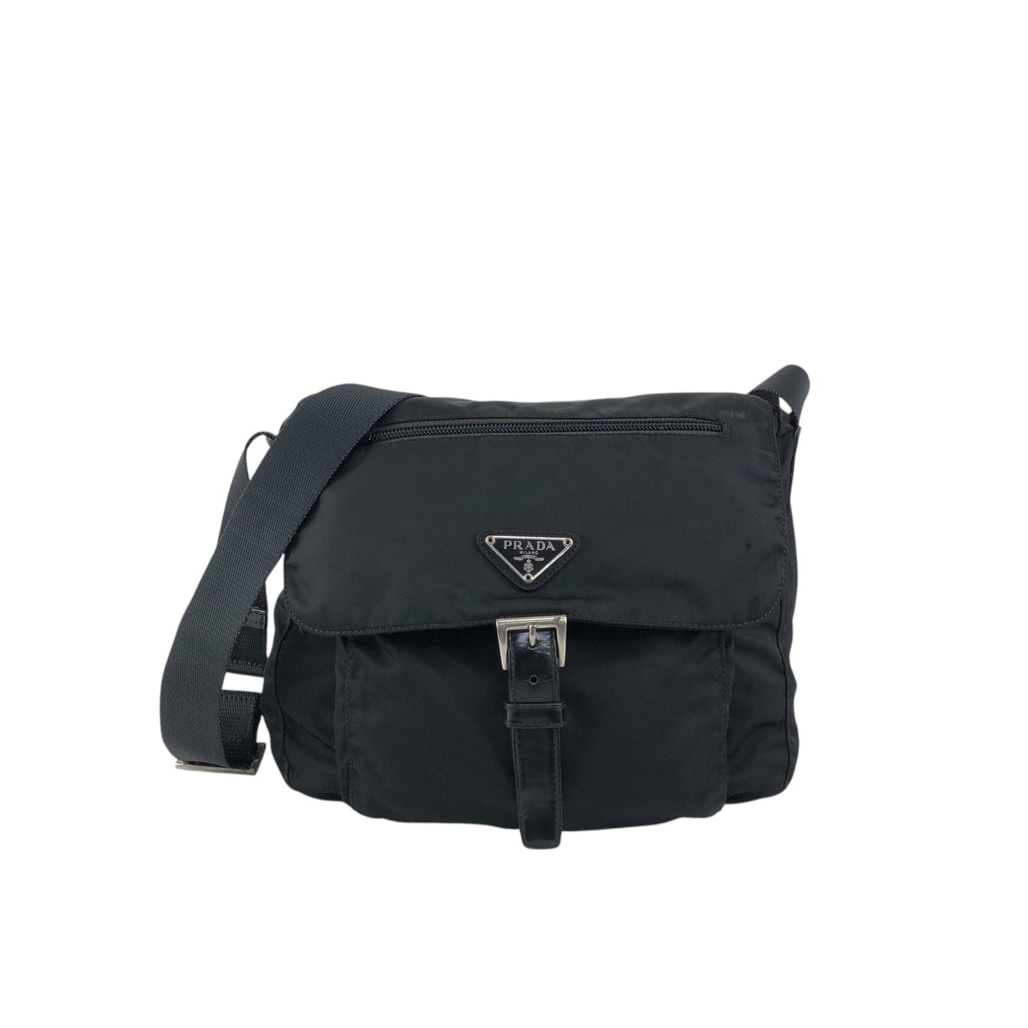 PRADA Triangle Logo Front Buckle Shoulder bag Black Vintage dre4i8