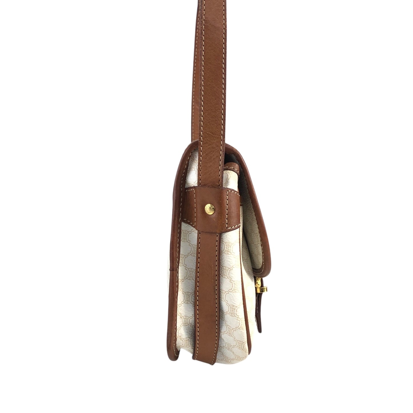 CELINE Macadam Blason Front Buckle Shoulder bag White Vintage s4pk6f