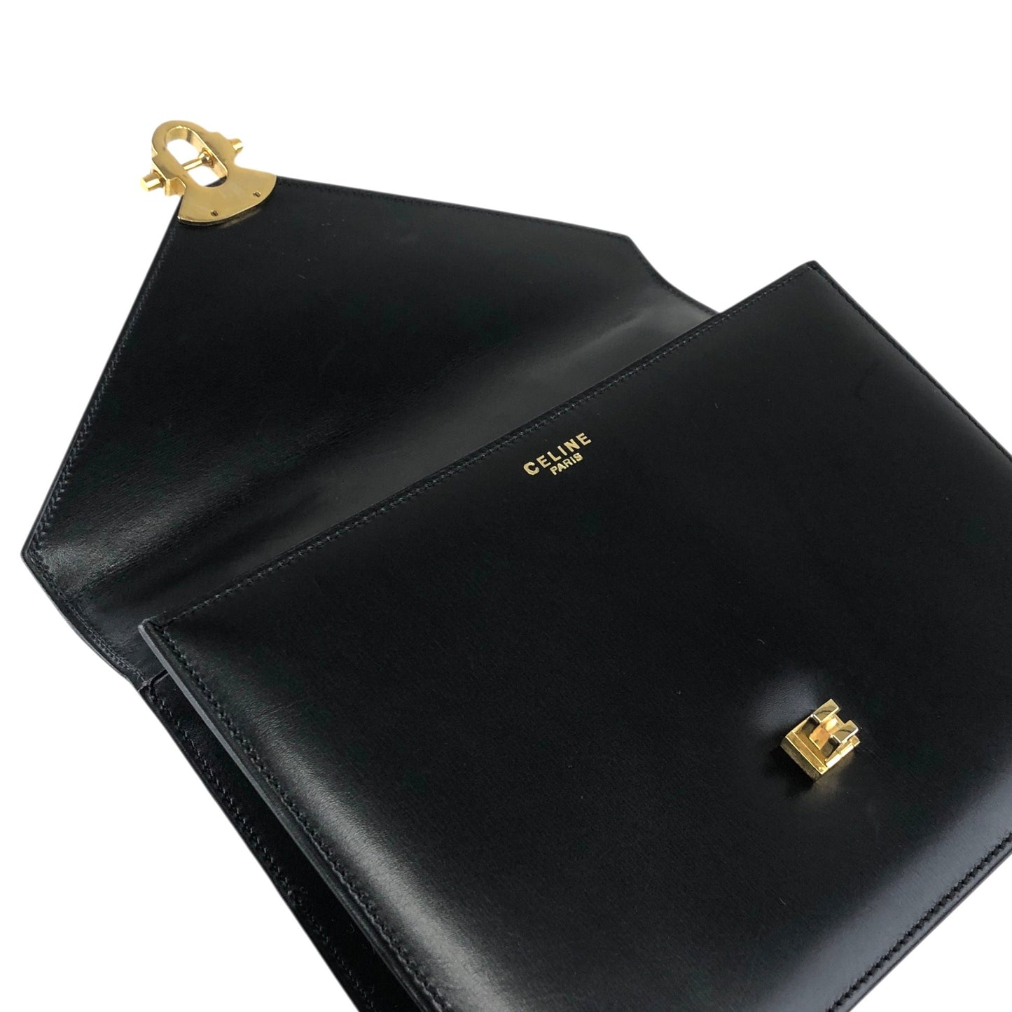 CELINE Logo Top Handle Handbag Black Vintage t8gzij