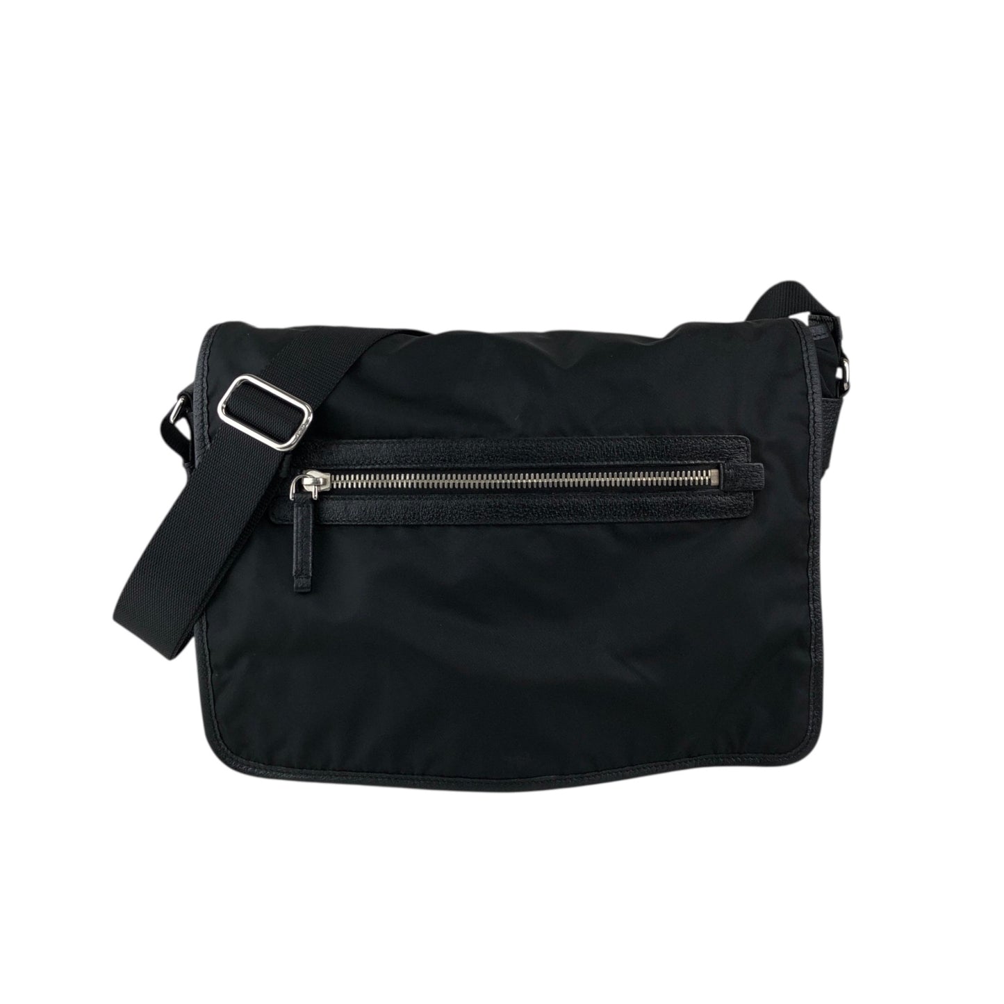 PRADA Tessuto Triangle Logo Front Buckle Shoulder bag Black Vintage 2arab2