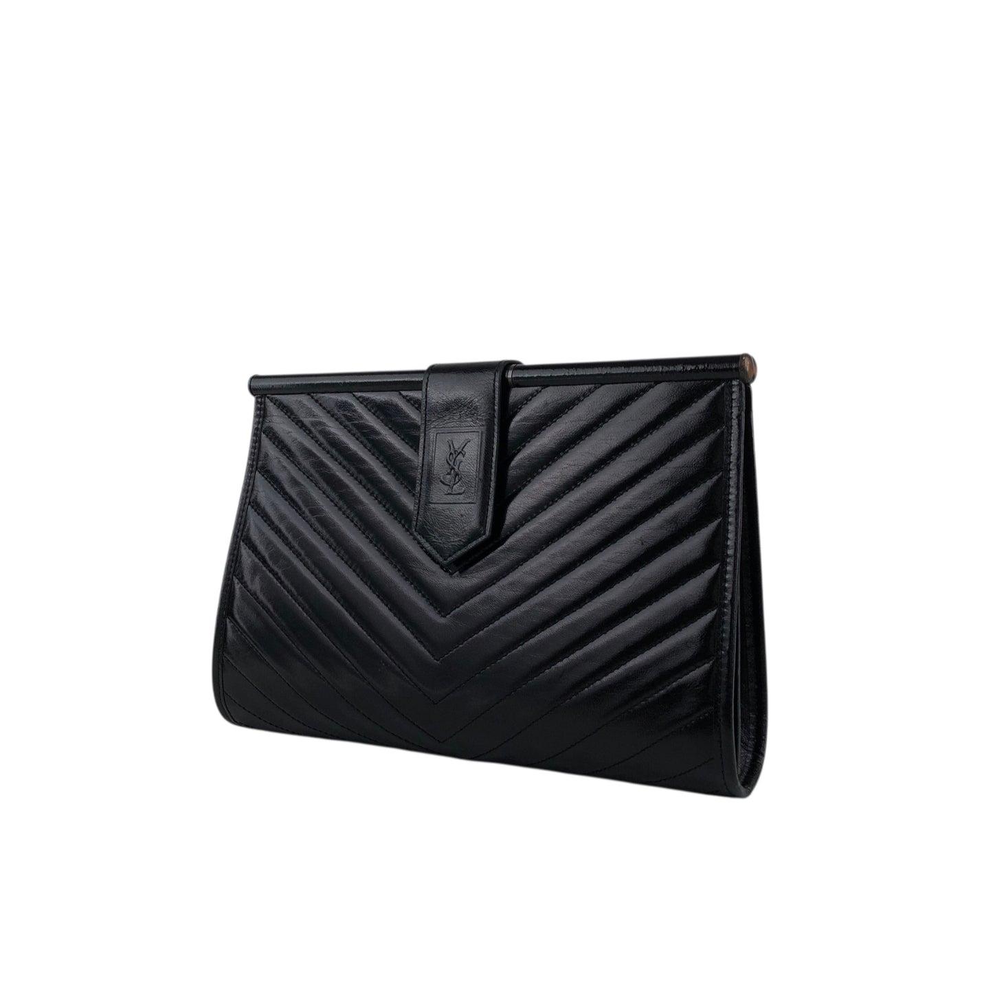 Yves Saint Laurent YSL Logo Bias Stitch Clutch bag Black Vintage b3p3mj