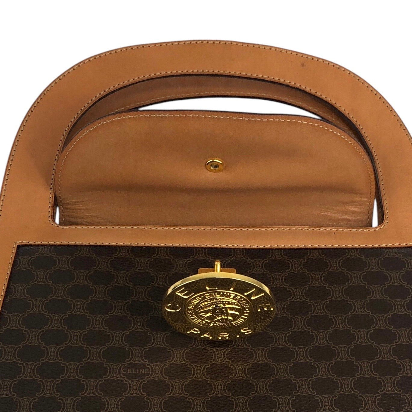 CELINE Macadam Medal Motif Handbag Brown Vintage gkav3f