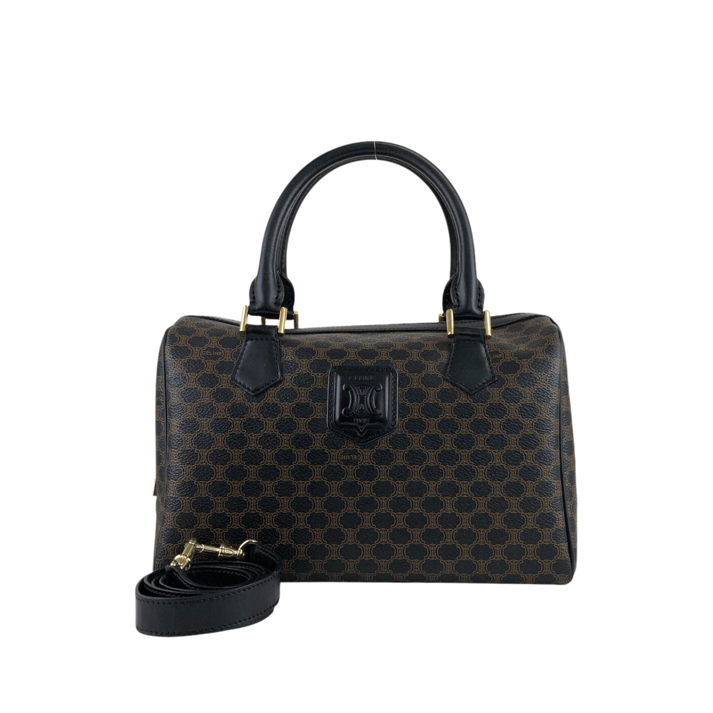 CELINE Macadam Blason Two-way Small Boston bag Shoulder bag Black Vintage wuxab4