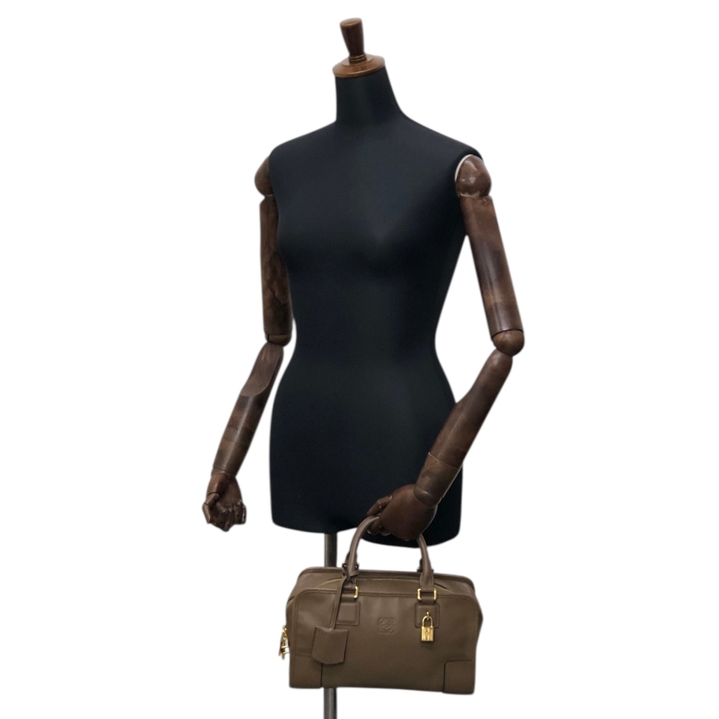 LOEWE Amazona28 Anagram Small Boston bag Handbag Beige Vintage euhpr8