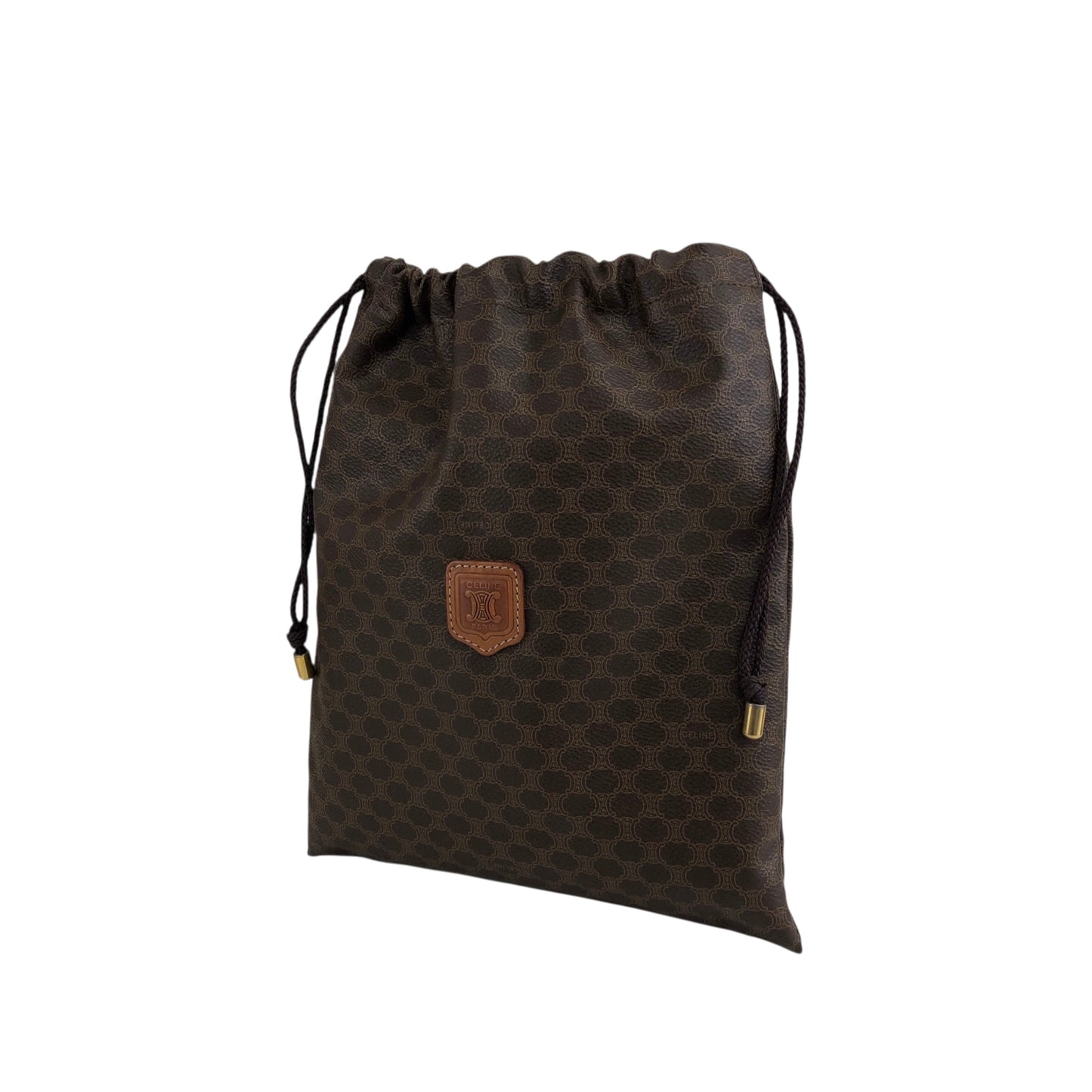 CELINE Macadam Blason Drawstring Small Handbag Pouch Brown Vintage 2fz5x8