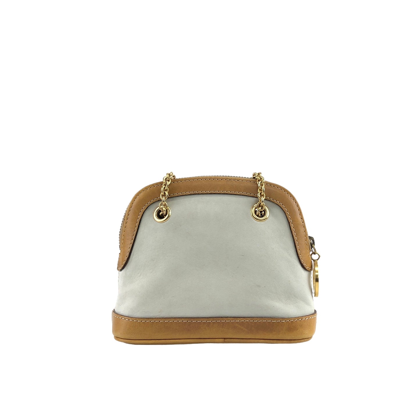 CELINE Circle Logo Charm Metal Clasp Chain Shoulder bag Beige Vintage 2aechi