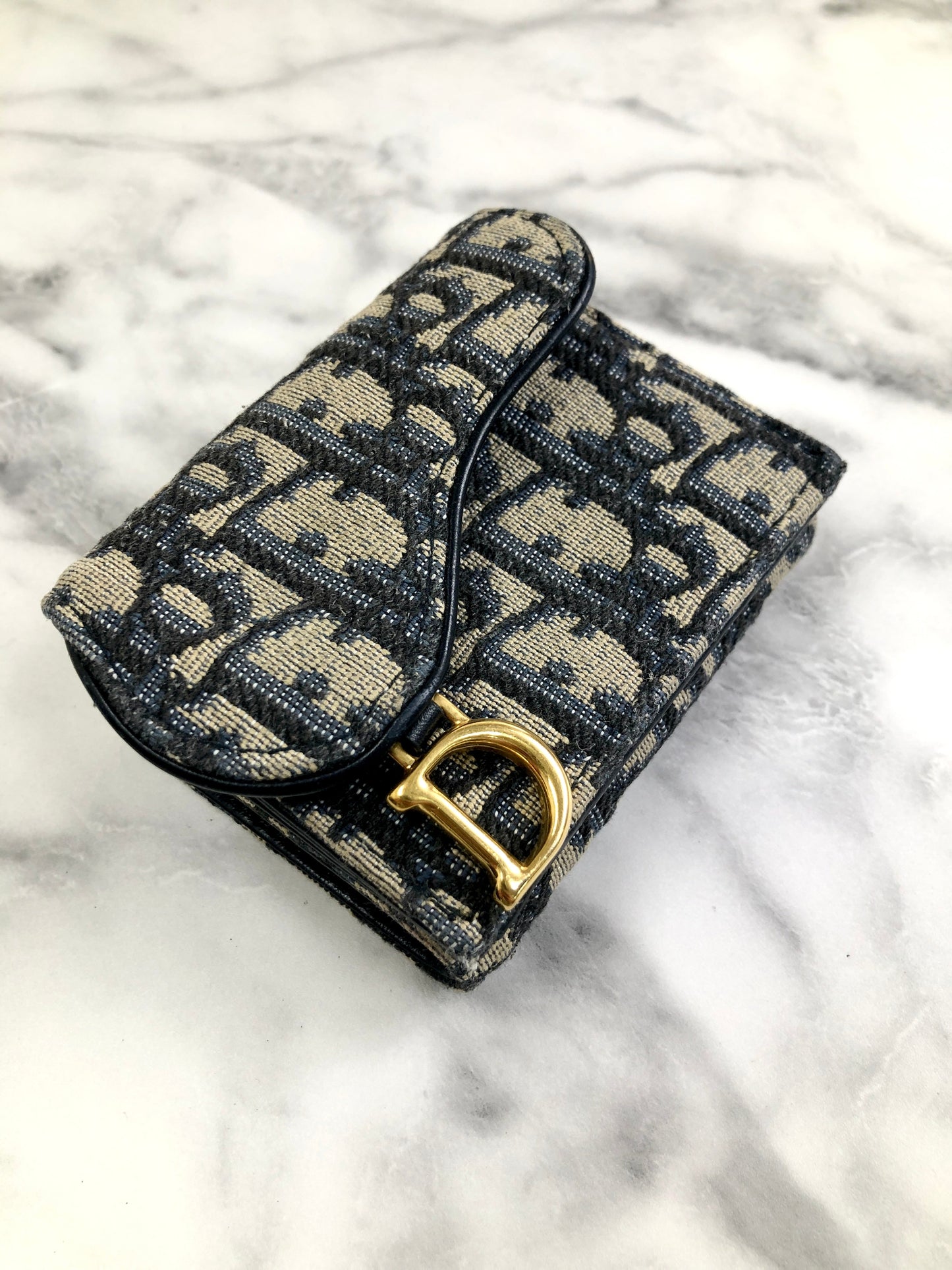 Christian Dior Oblique 提花皮革三折皮夾 海軍藍 復古 ybv7tj