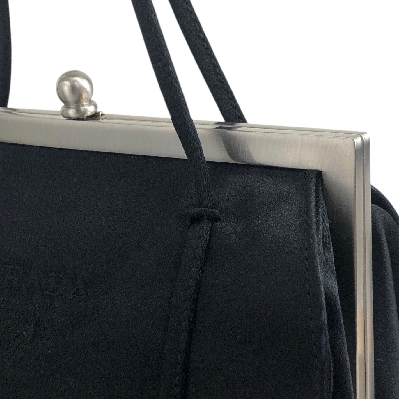 PRADA Logo Metal Clasp Small Handbag Black Vintage sh35vg