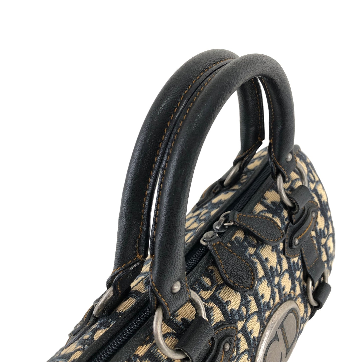 Christian Dior Trotter CD Logo 提花皮革手提包波士頓包海軍藍復古 aminvy
