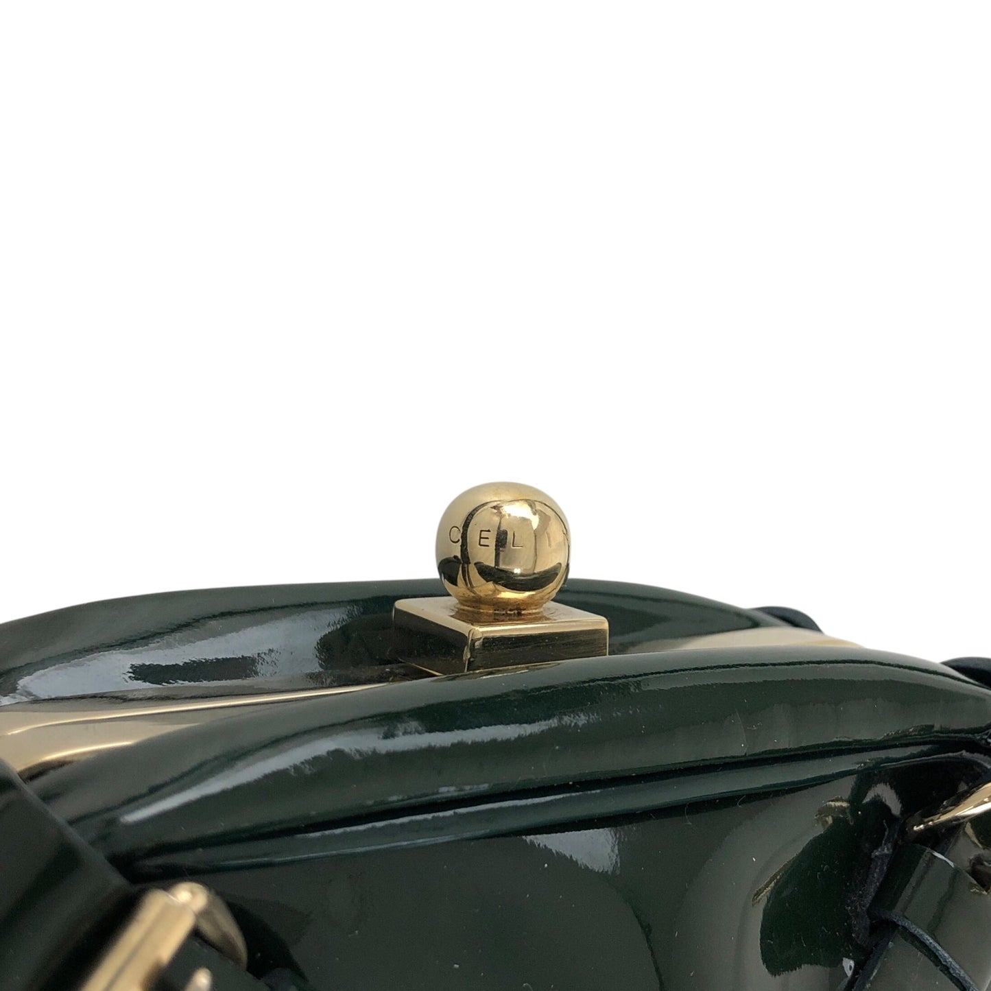 CELINE Metal Clasp Small Shoulder bag Green Vintage jye34i