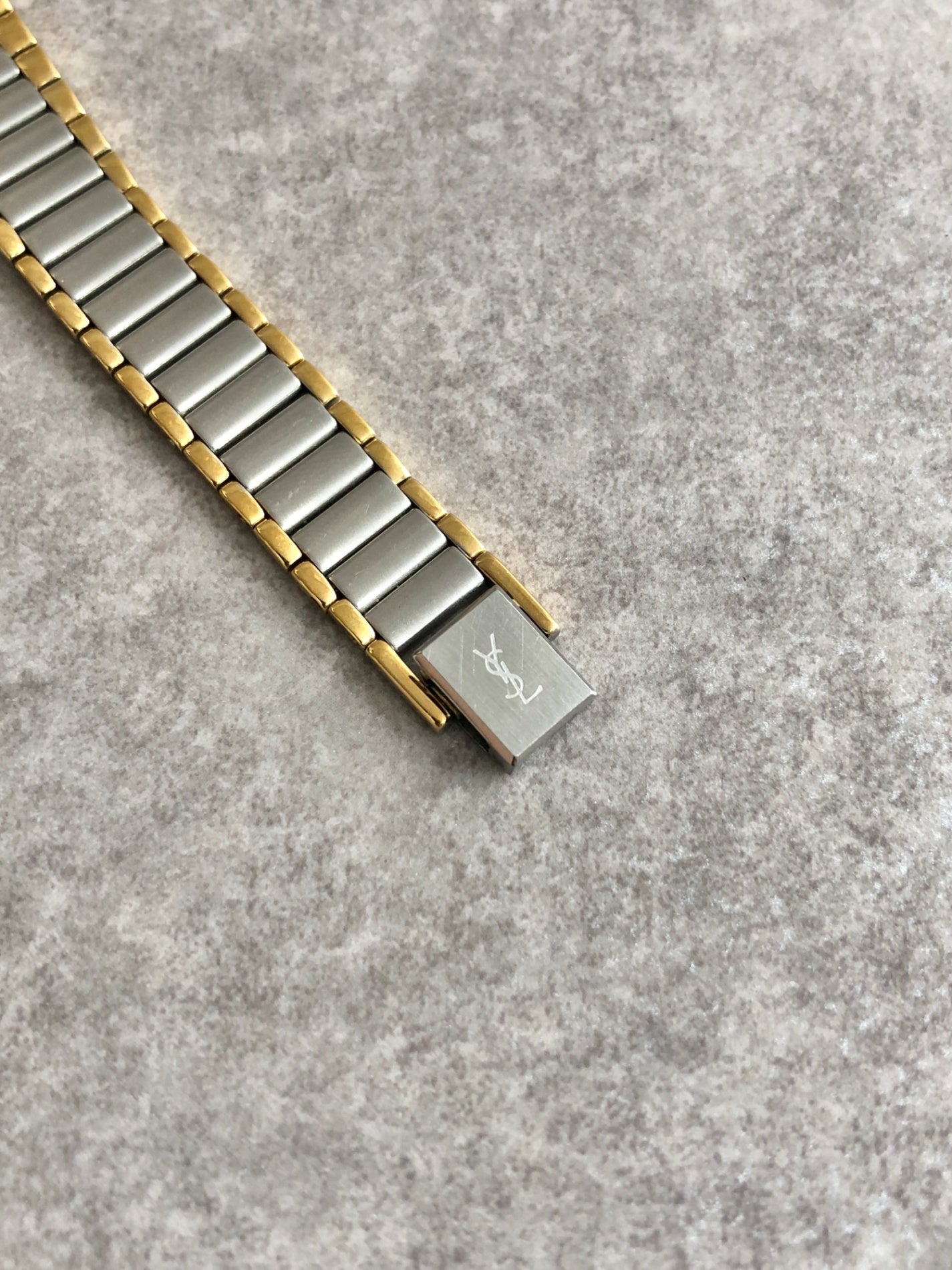 Yves Saint Laurent YSL Logo Quartz Watch Silver×Gold Vintage uevfdd
