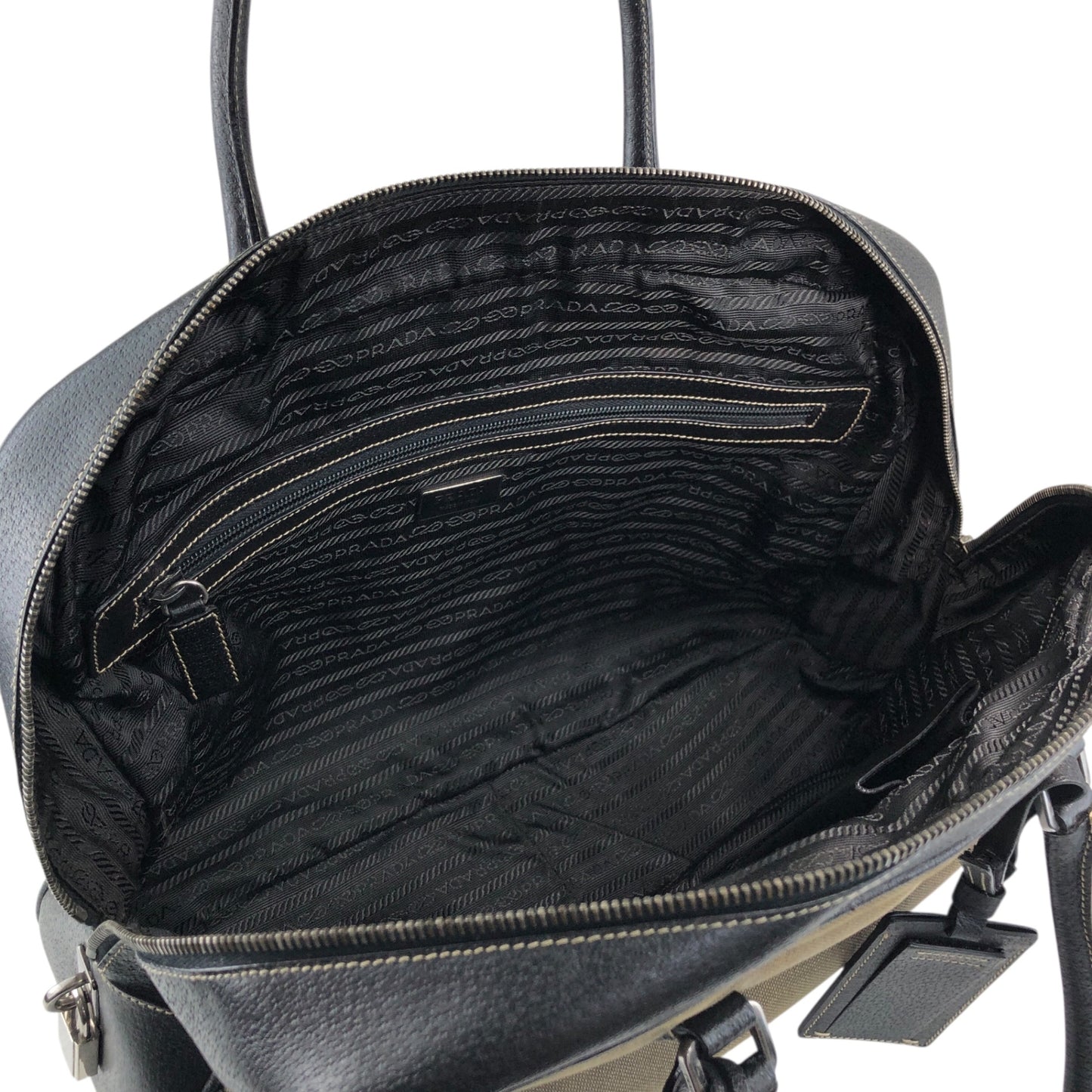 PRADA Triangle Logo Handbag Boston bag Black×Khaki Vintage 7dekxx