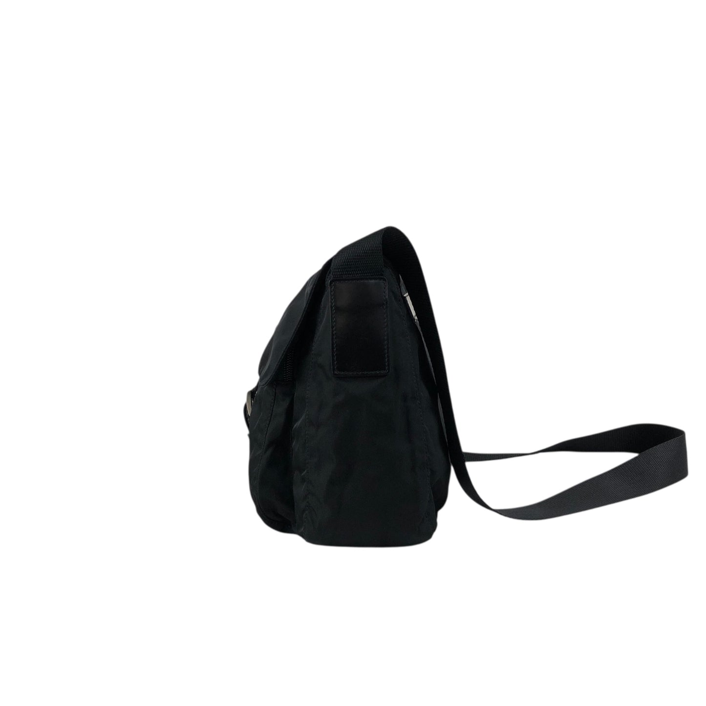 PRADA Tessuto Triangle Logo Front Buckle Shoulder bag Black Vintage g8uwx8
