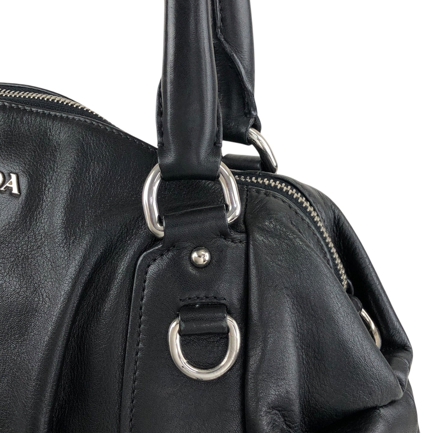PRADA Logo Two-way Handbag Shoulder bag Black Vintage te623t