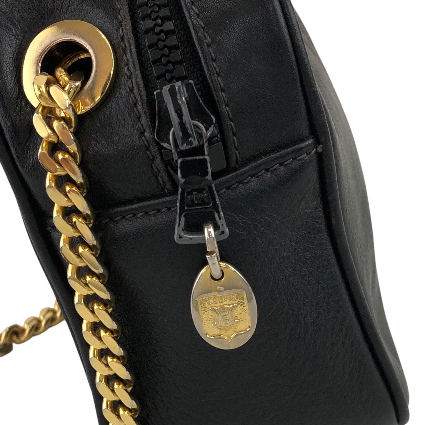 CELINE Triomphe Chain Shoulder bag Black Vintage n8k45k