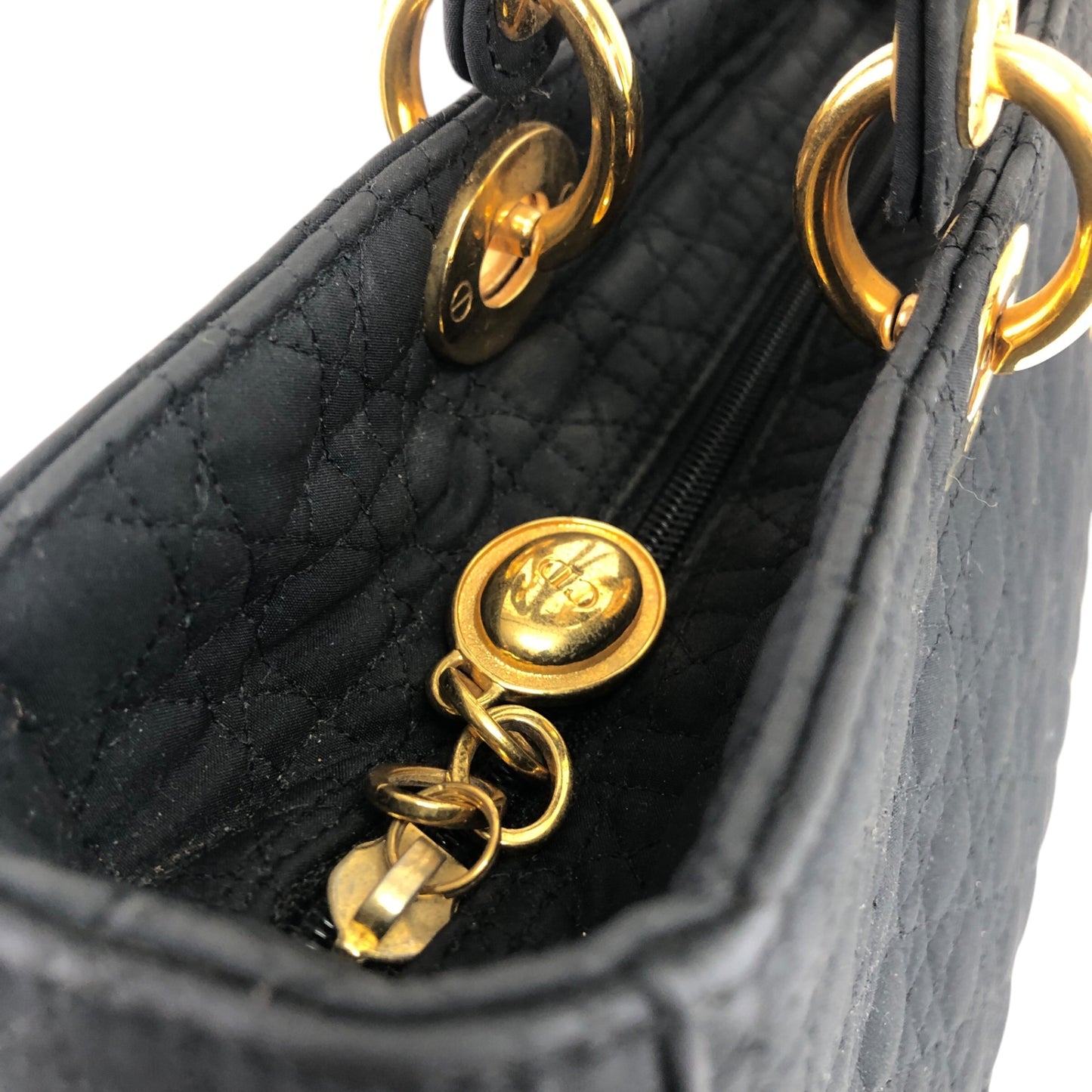 Christian Dior Cannage Logo Charm Handbag Black Vintage 2camf8
