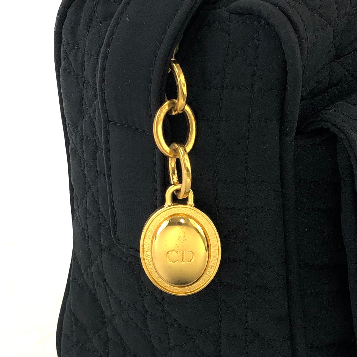 Christian Dior Cannage 標誌圖案吊飾尼龍肩包黑色復古 e7e3wt