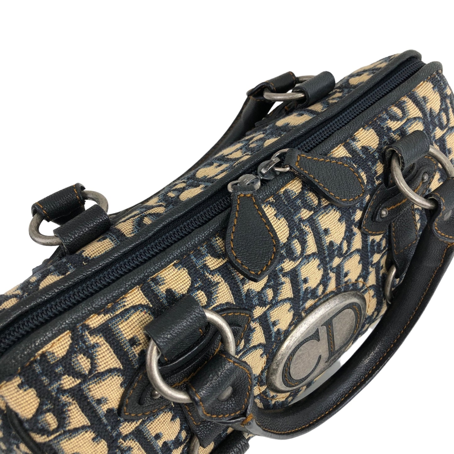 Christian Dior Trotter CD Logo 提花皮革手提包波士頓包海軍藍復古 aminvy