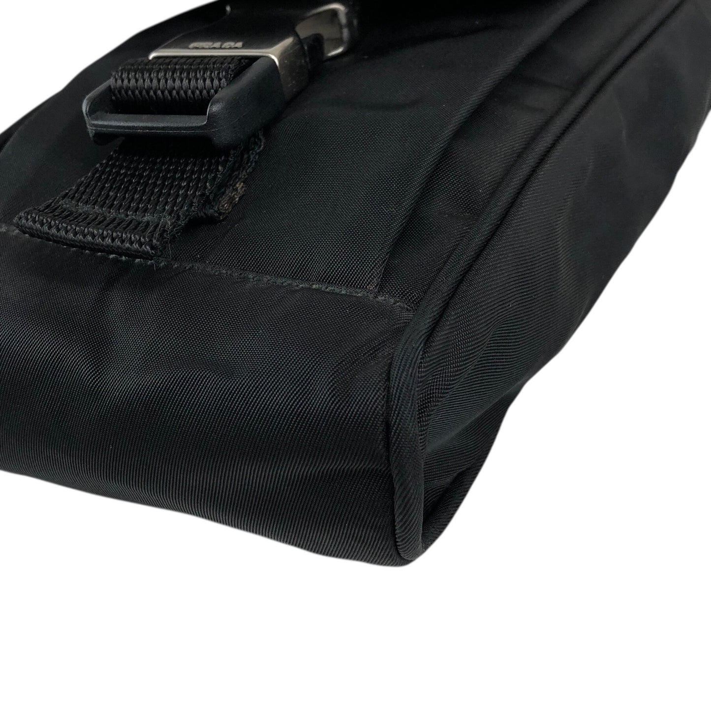 PRADA Tessuto Triangle Logo Front Buckle Small Shoulder bag Black Vintage efbuwg