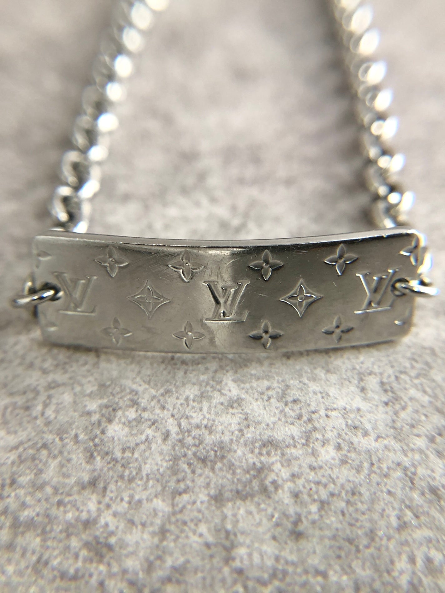 LOUIS VUITTON Monogram Bracelet Silver M00681 Vintage 2cv57e