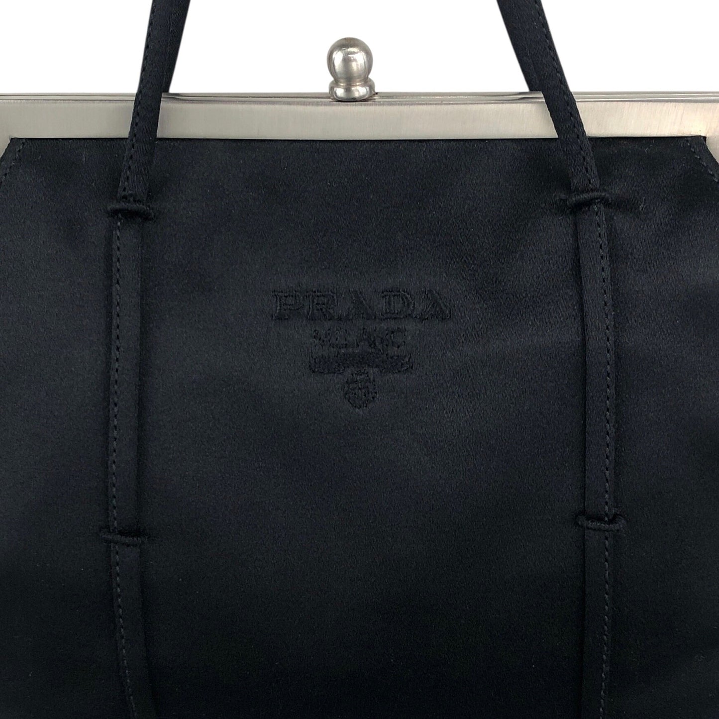 PRADA Logo Metal Clasp Small Handbag Black Vintage sh35vg