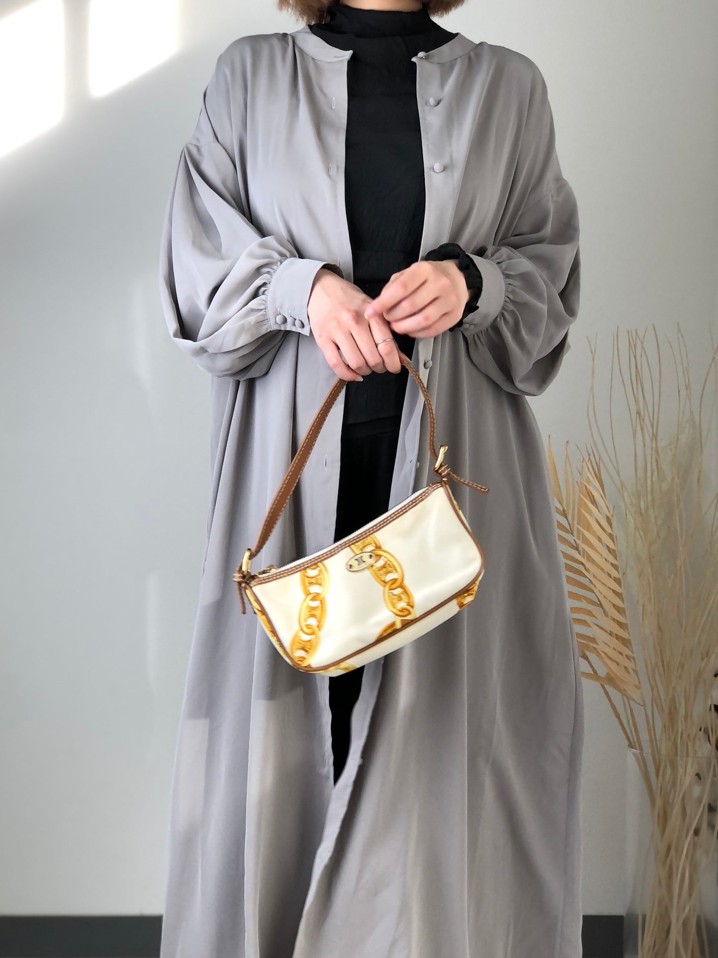 CELINE Blason 帆布皮革手袋白色復古 vzzbsd