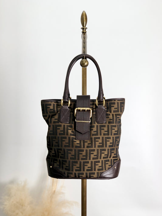FENDI Zucca 前扣托特包棕色復古 dirw6v