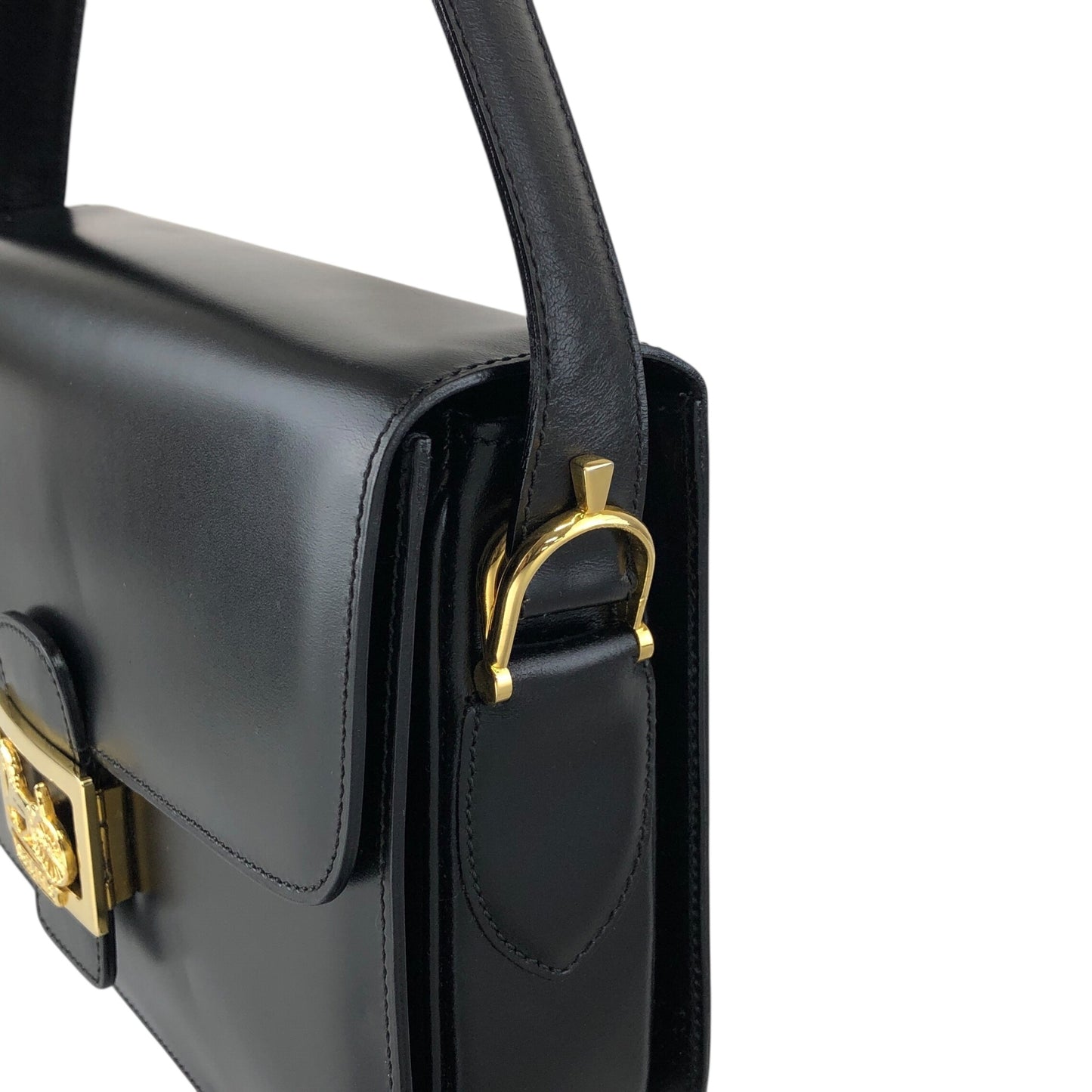 CELINE Horse Carriage Crossbody Shoulder bag Black Vintage 4mrnet