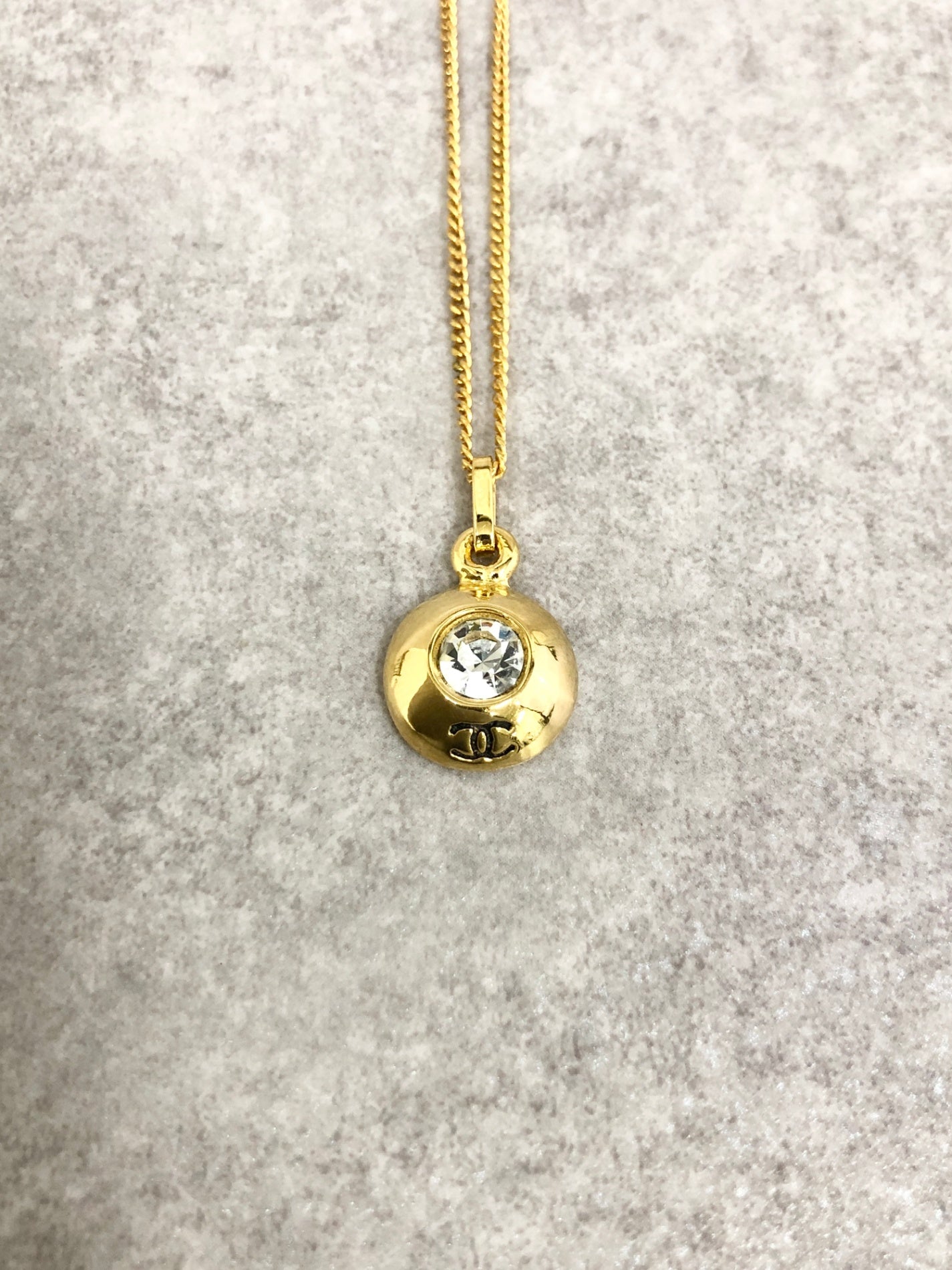 CHANEL Coco Mark Stone Necklace Gold Vintage zy3zit