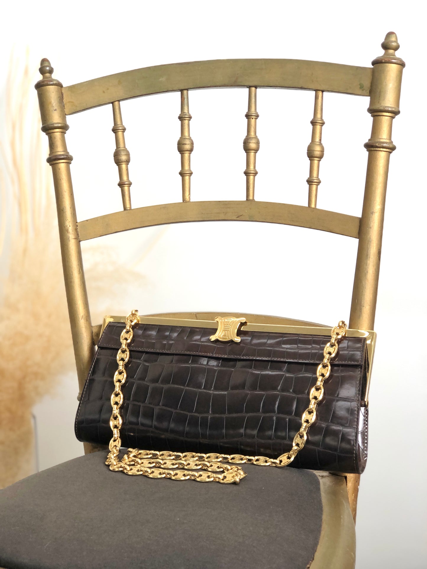 CELINE Triomphe Chain Shoulder bag Brown Vintage tedt2b