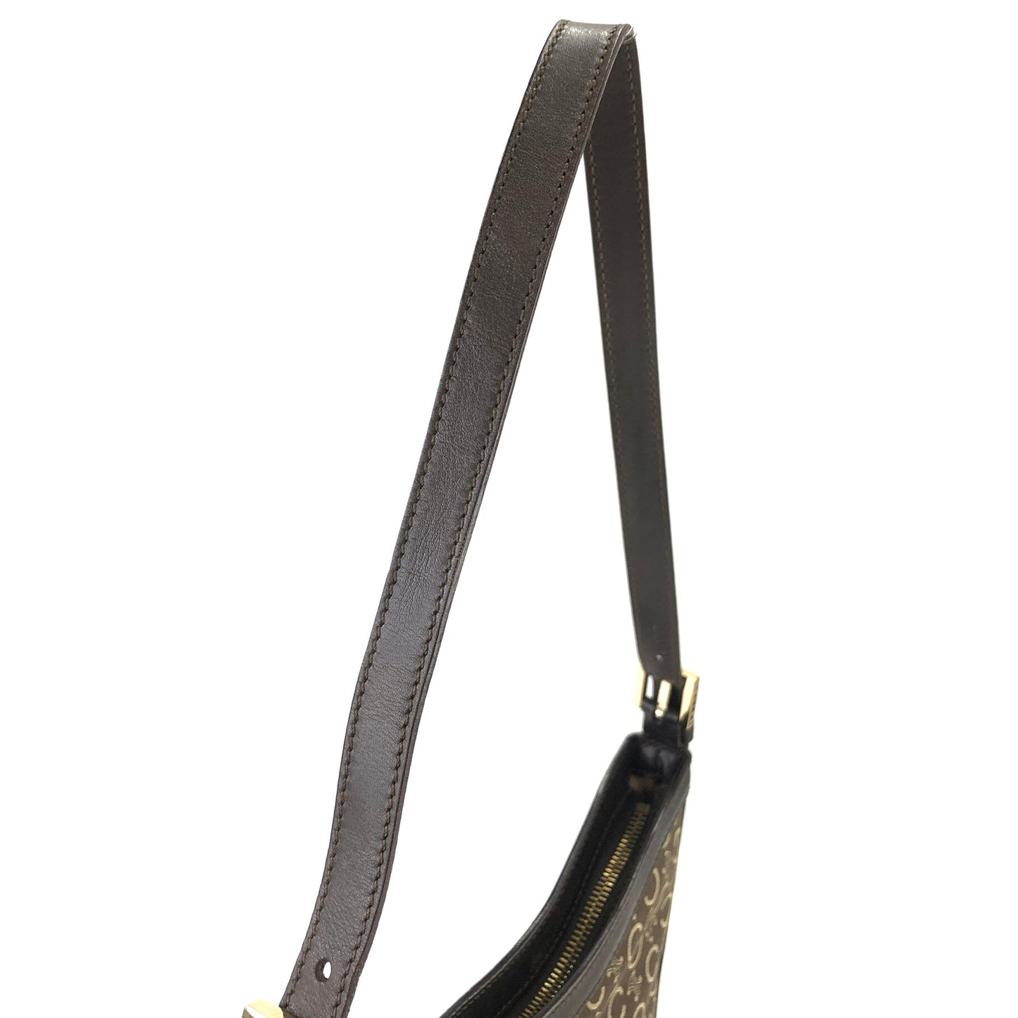 CELINE Macadam Jacquard Leather Shoulder bag Hobobag Brown Vintage afg23s