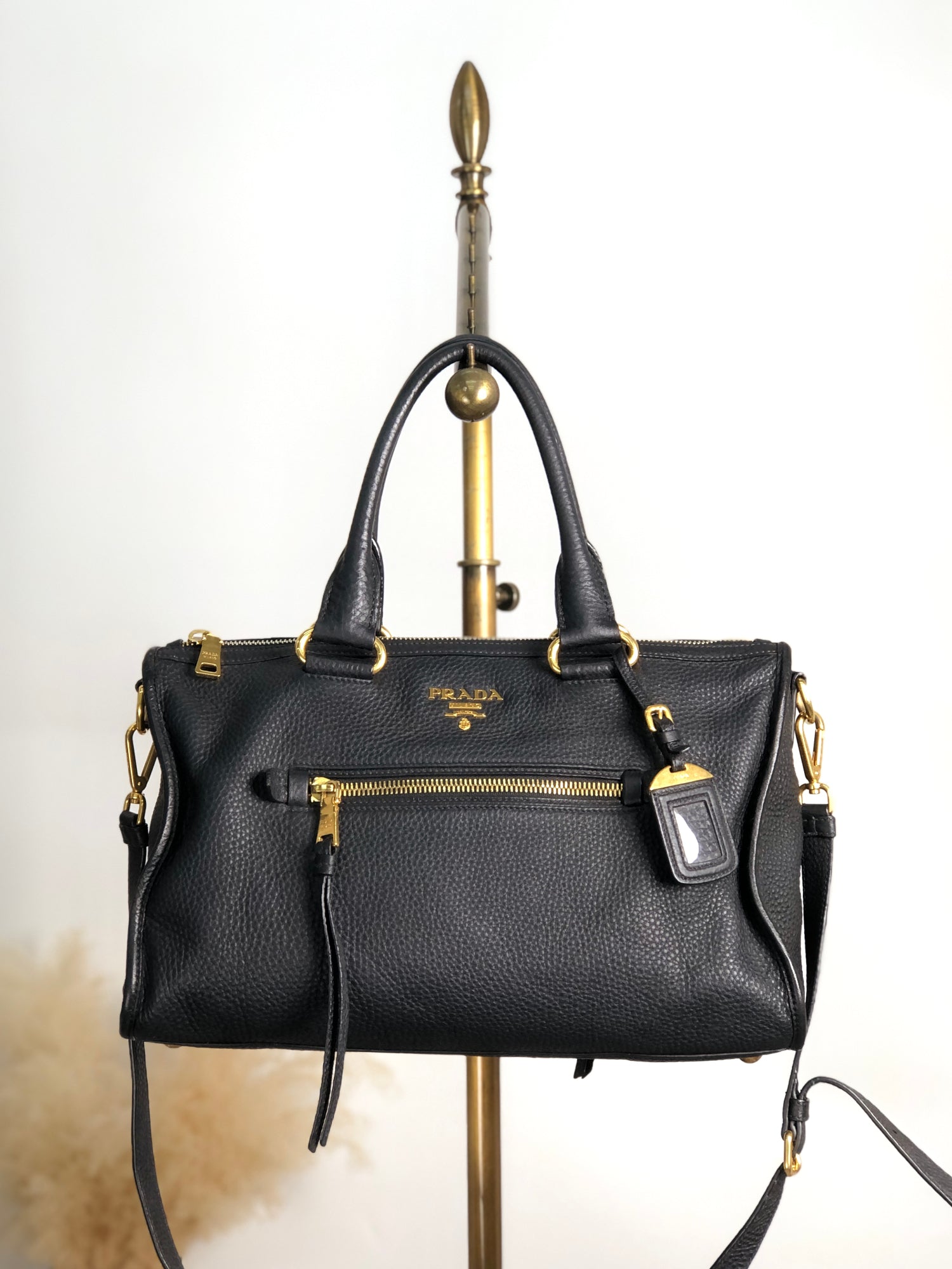 PRADA Logo Two-way Handbag Shoulder bag Black Vintage bwhz6p 