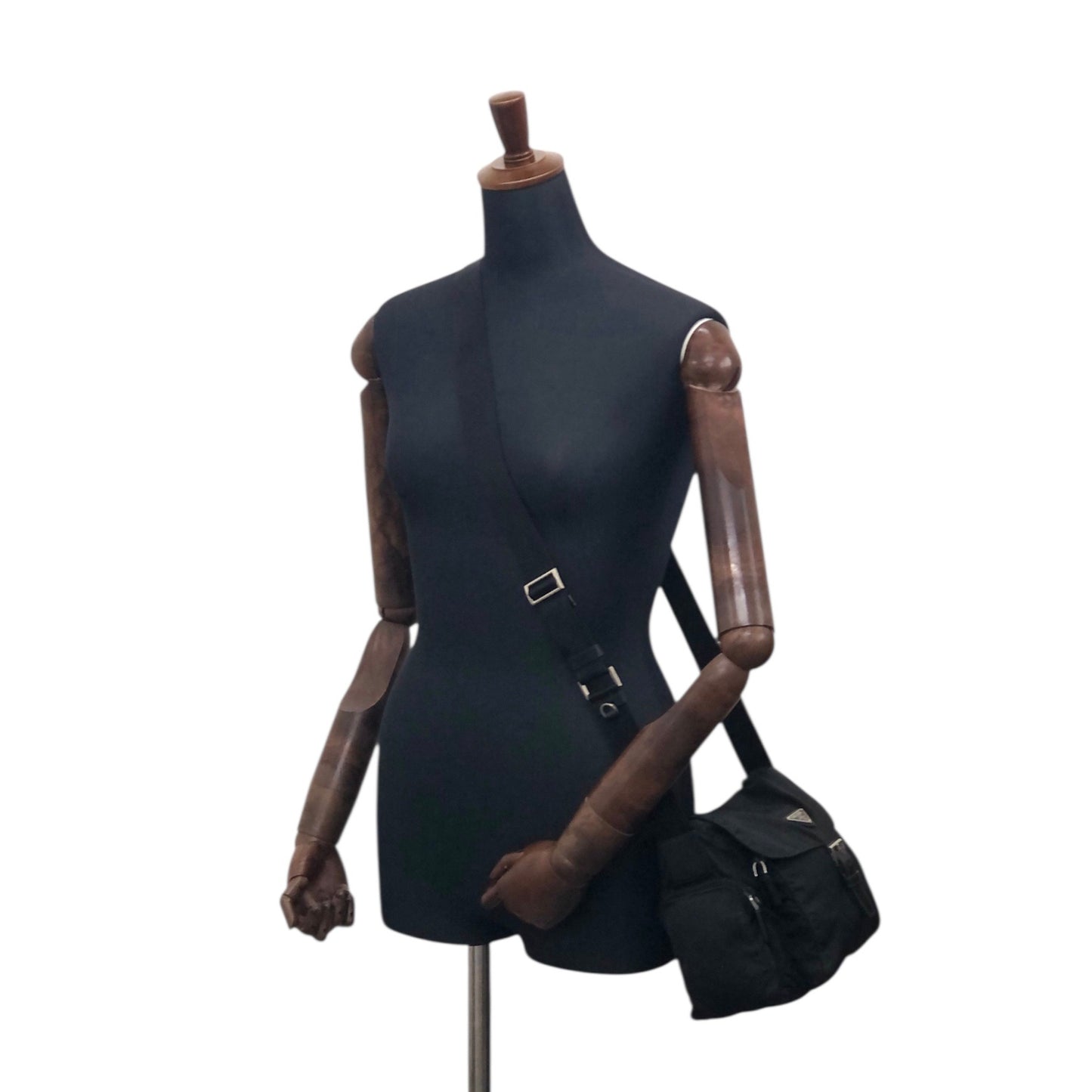 PRADA Tessuto Triangle Logo Front Buckle Side Pocket Shoulder bag Black Vintage 5whkzb