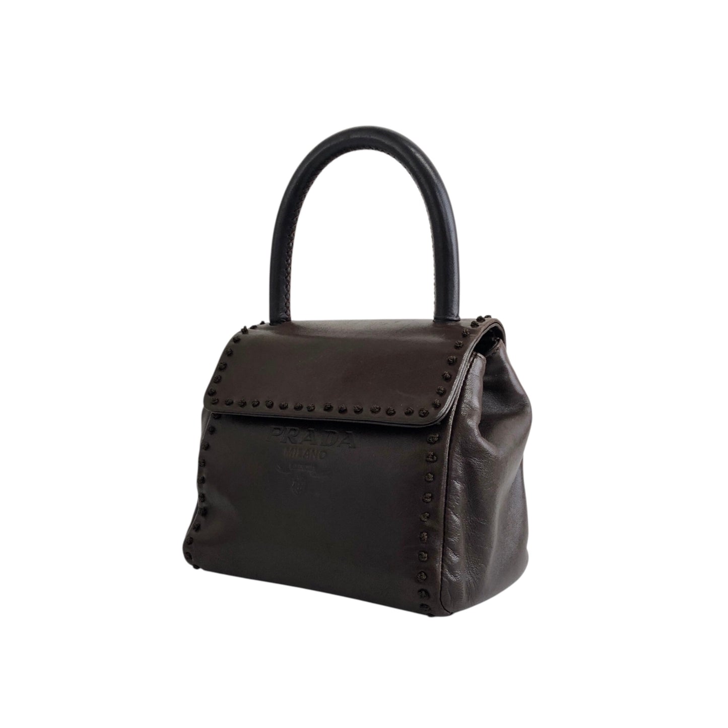 PRADA Logo Embossed Small Handbag Brown Vintage 5zhkhc