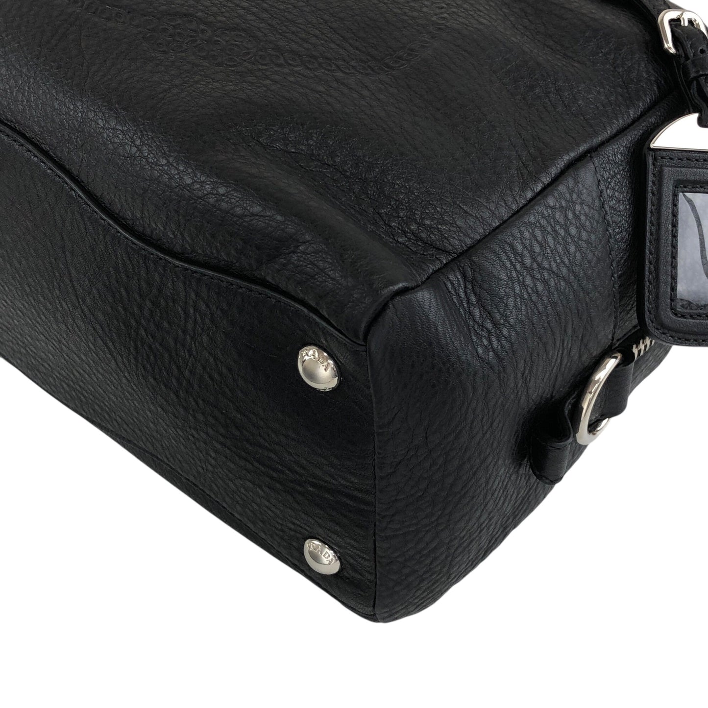 PRADA Logo Embossed Small Boston bag Handbag Black Vintage sdau3h