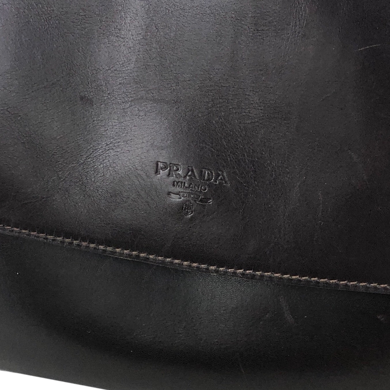 PRADA Logo Double Face Leather Handbag Brown Vintage twseze
