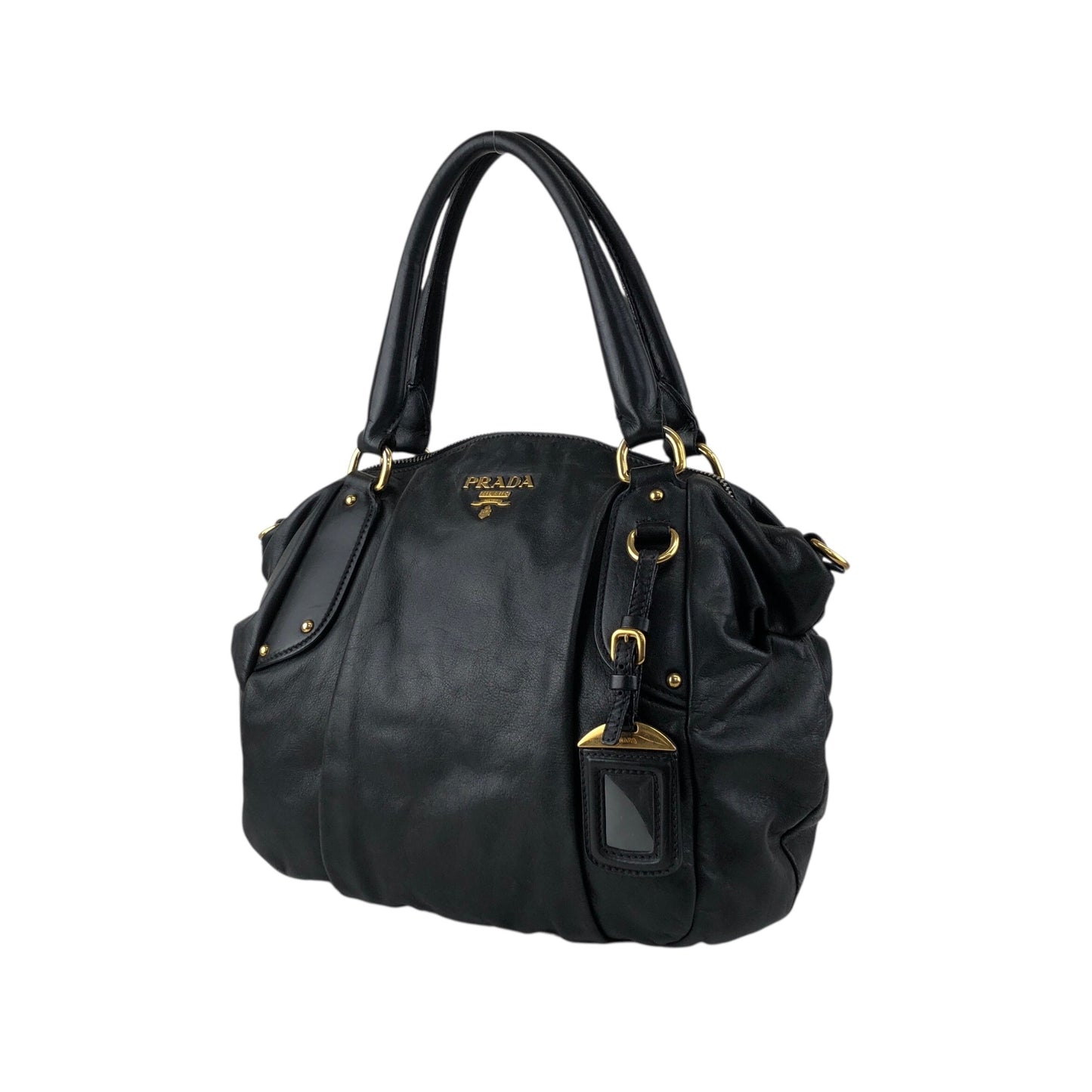 PRADA Logo Two-way Handbag Shoulder bag Black Vintage ashbj6