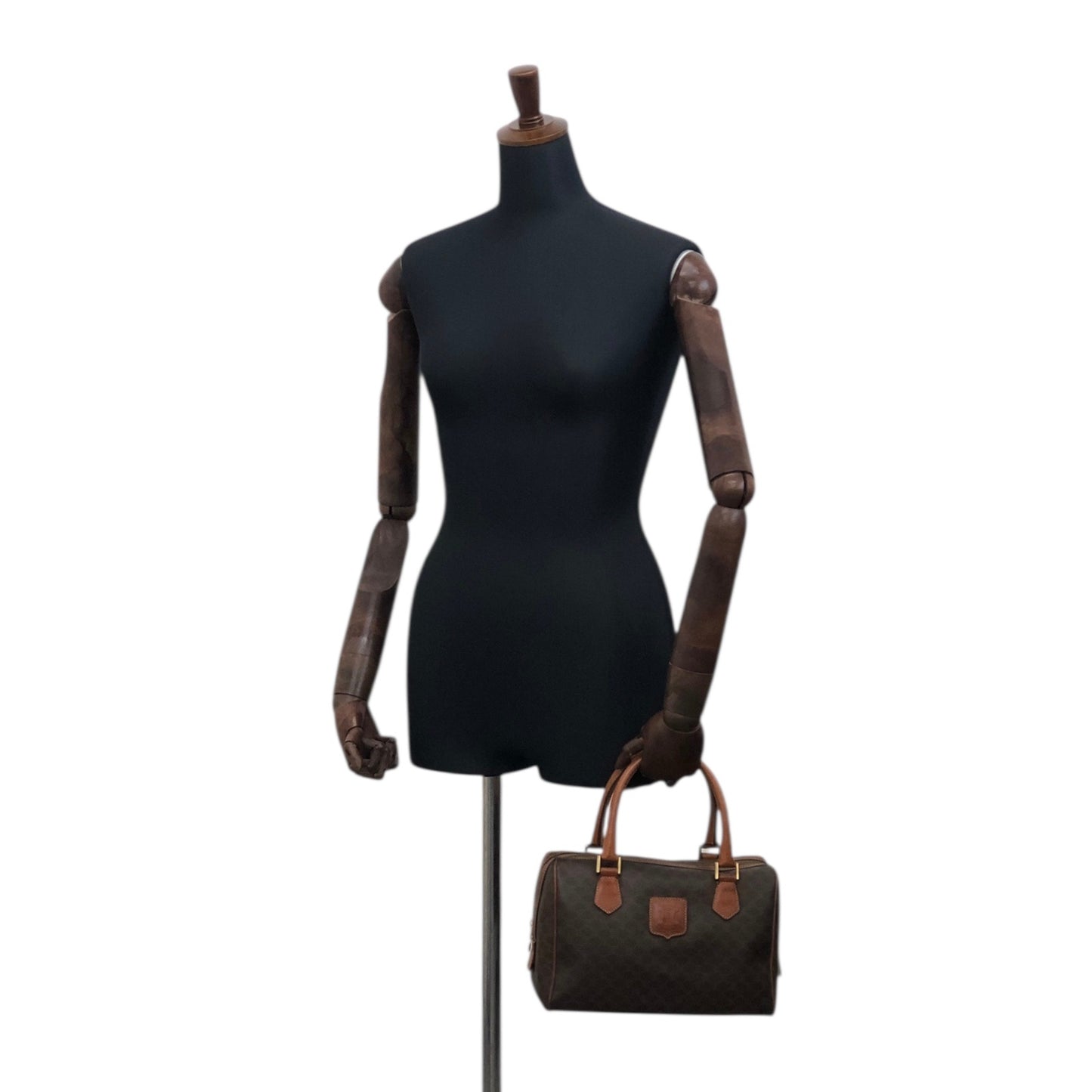 CELINE Macadam Blason Small Boston bag Handbag Brown Vintage akh2uk