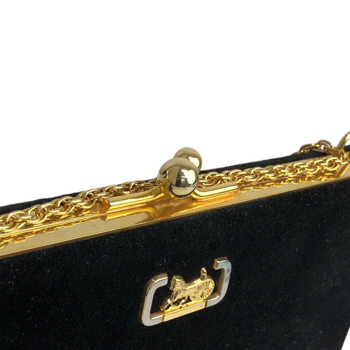 CELINE Horse Carriage Chain Shoulder bag Hobobag Black Vintage a875h8
