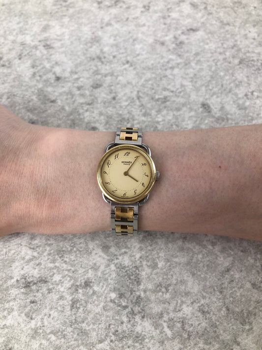 HERMES Quartz Watch Gold×Silver Vintage th72re