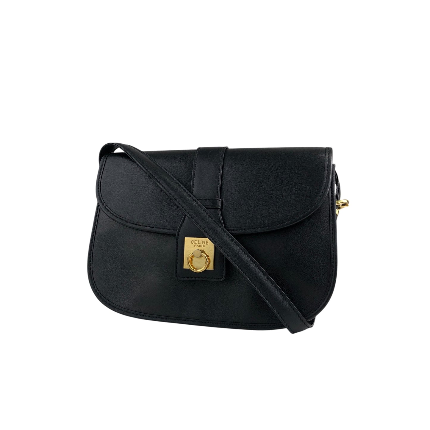 CELINE Gancini Crossbody Shoulder bag Black Vintage pdxcg6