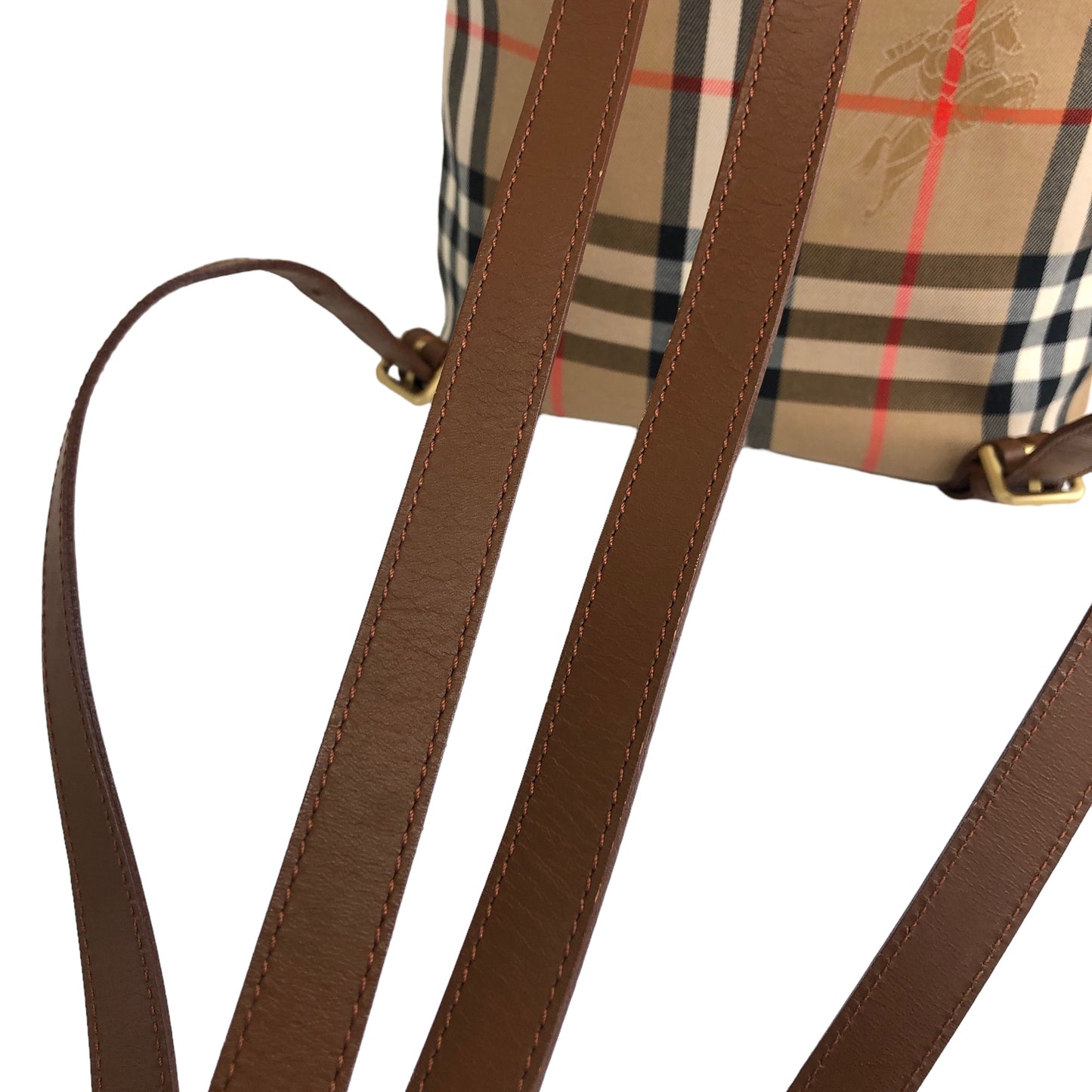 BURBERRY Classic Check Front Buckle Canvas Leather Backpack Beige Vintage x6idrn