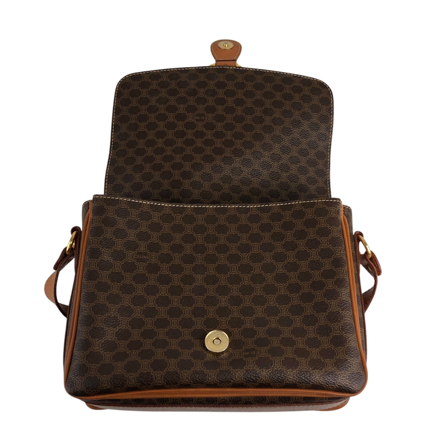 CELINE Macadam Blason Front Buckle Shoulder bag Brown Vintage yanyh7