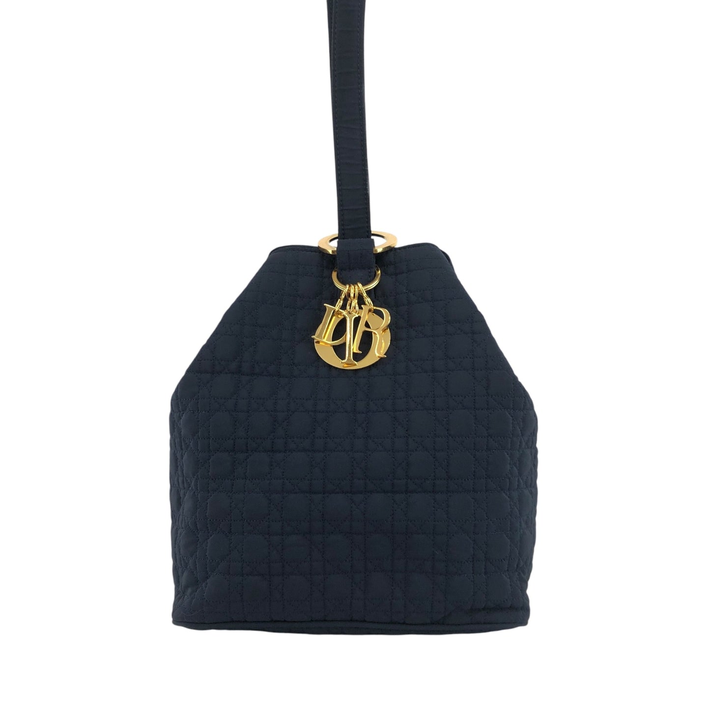 Christian Dior Cannage Logo Charm 抽繩肩背包 黑色 復古 i5e87z