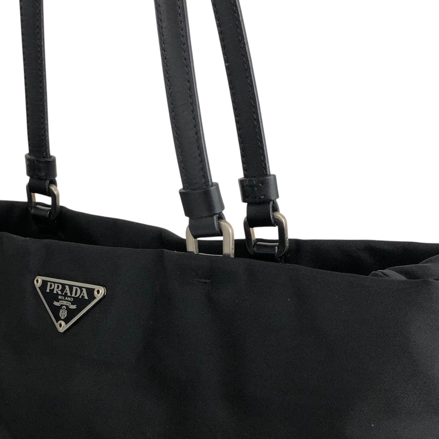 PRADA Triangle Logo Totebag Black Vintage hs4bb2