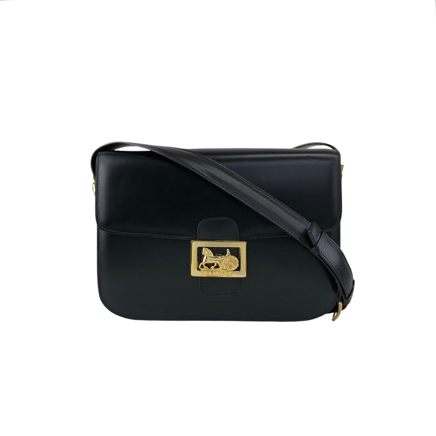 CELINE Horse Carriage Crossbody Shoulder bag Black Vintage 4mrnet